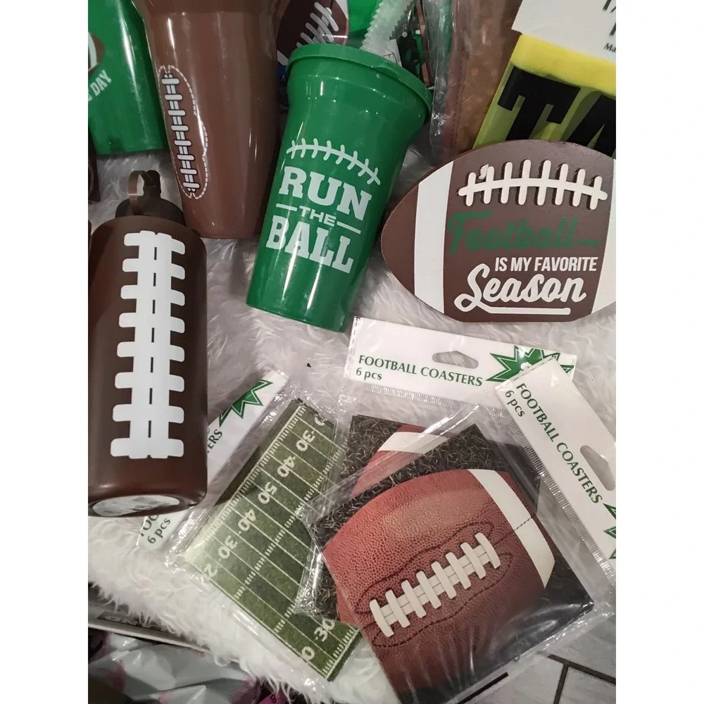 Football‎ Party Supplies Pack Cups Bibs Tape Coasters Tablecover